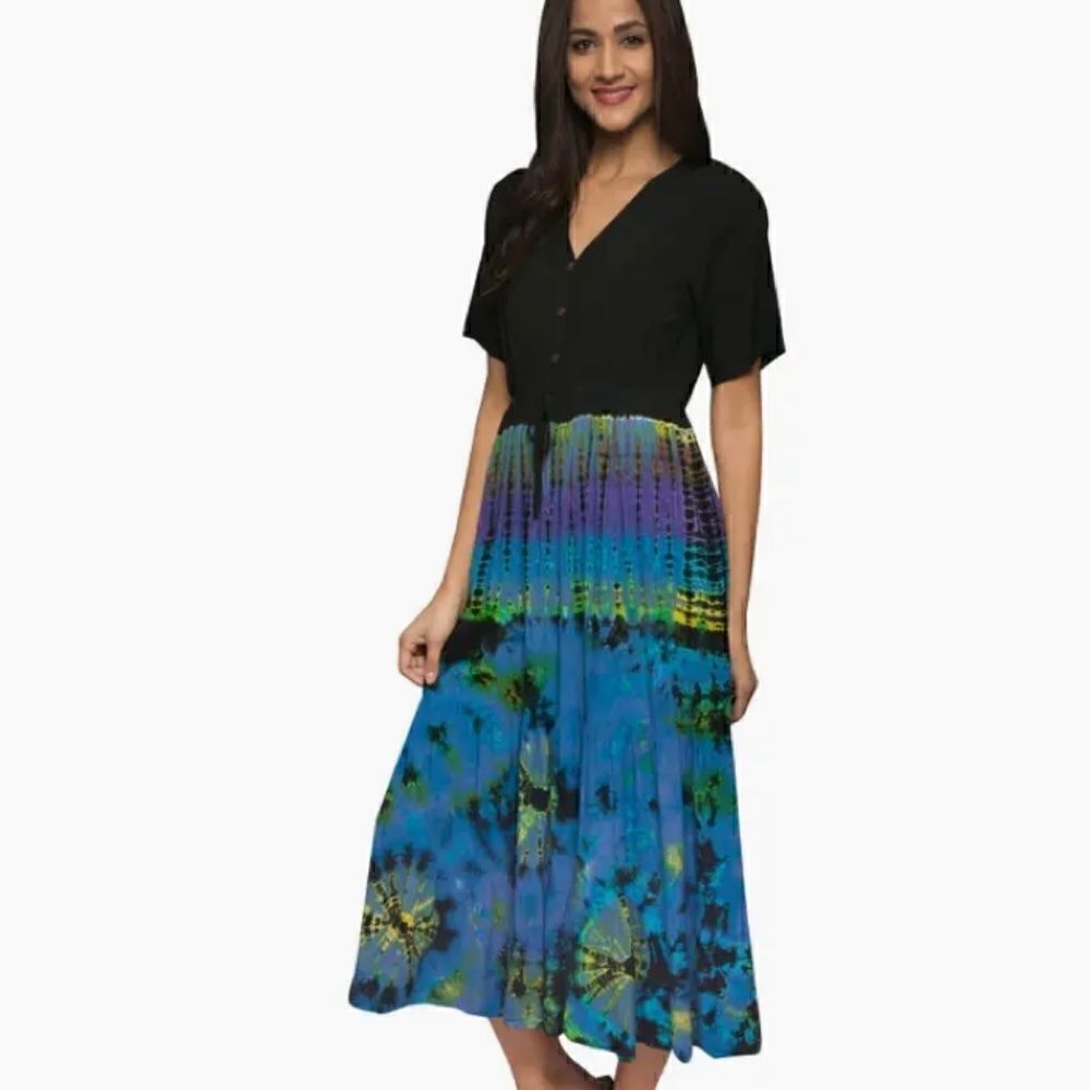 NWT! Beautiful Boho Style Tie Dye Drawstring Waist Pullover Dress Festival Y2K